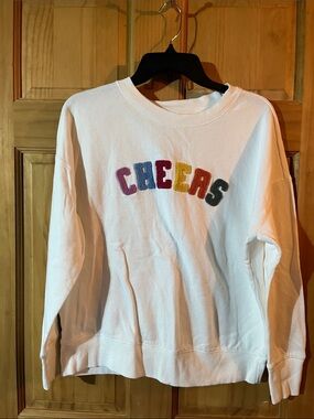 Maurices White Crewneck Sweatshirt with Multicolor CHEERS Chenille Letters